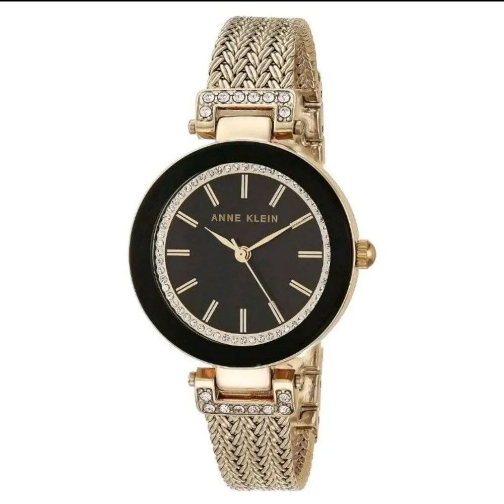 Anne Klein Women's Accented Black Dial Watch AK-1906BKGB Stainless Steel Mesh